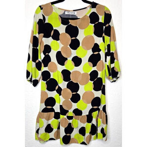 Lanca Perfume Womens Mini Dress Small Neon Green Polka Dot Ruffle Maximalist